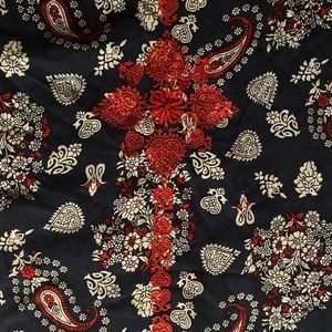 WESTPORT Peek A Boo short flowy sleeve Red White Blue Blouse Shirt Rayon Sz XL